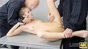 LAW4k. Young bitch was busted for her crimes and double fucked (18+)