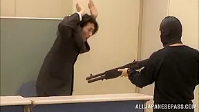 Hot Asian milf in an office suit in horny group fucking