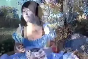 Alice in Wonderland cosplay gf has public sex with bf