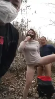 Asian Wife Dogging Old Man With Husband Outdoors
