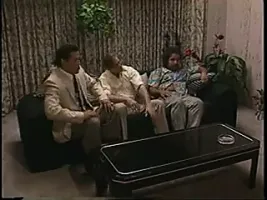 Busty chick gets three cock gang bang