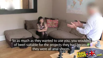 FakeAgentUK Tattooed brunette loves agents cock up her bum