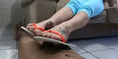 GoddessGrazi-Orange Flip flops footjob