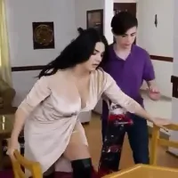 hot milf drag her son's friend in her house and kiss him