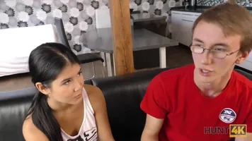 HUNT4K. Nerdy cuckold watches girlfriend fucked by muscular