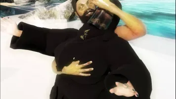 Island of lost fat Arab Muslim girls wearing burqa and hijab