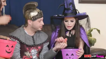 Mom gets Trick or Treat Cock in the bathroom