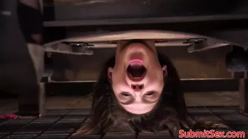 Pegged bdsm sub boxed before electrosex