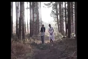 Sara and Jade strip in the woods