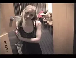 Skinny light brunette gal in motel room