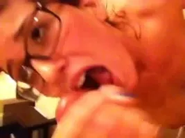 Smiling Little Nerdy Slut is a great Cocksucker