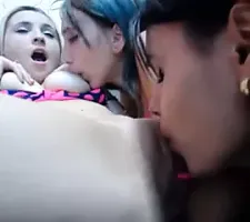 three lesbians licking pussy and sucking nipples boobs