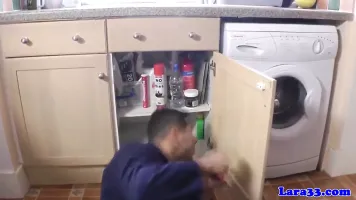 UK mature in stockings fucks and wanks repair man